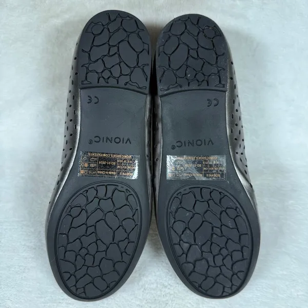 Vionic Caroll Ballet Flat Gunmetal Metallic Perforated Leather Orthotic Shoes 7 - Image 9