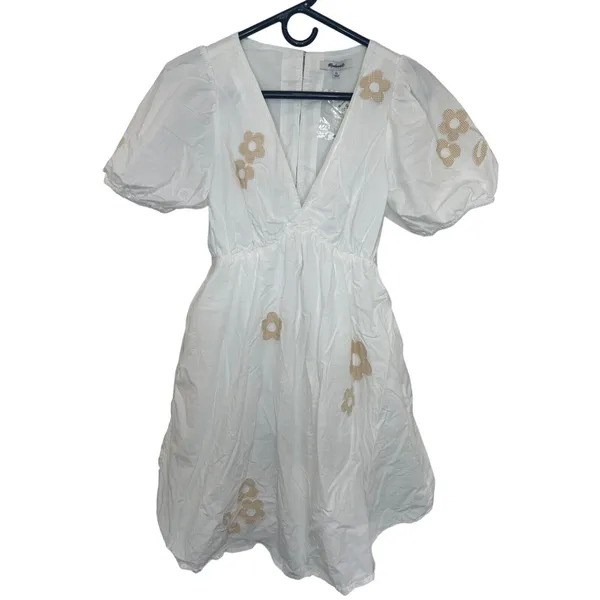 Madewell Annamarie Mini Girly Gauzy Poofy Cotton Dress White Floral NWT size 00 - Image 2