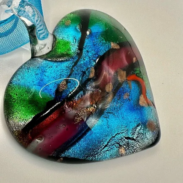 Blue heart glass blown pendant necklace on cord - Image 4