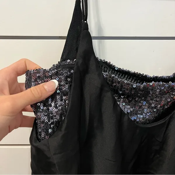 Free People Turn It On Black Satin Sequin Cami Top - Image 4