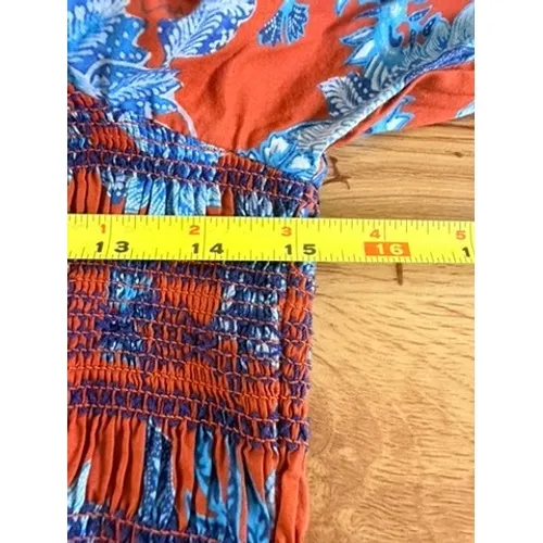 Cara Cara Jazzy Floral Smocked Maxi Dress Puff Sleeve Orange Blue Size Medium - Image 7