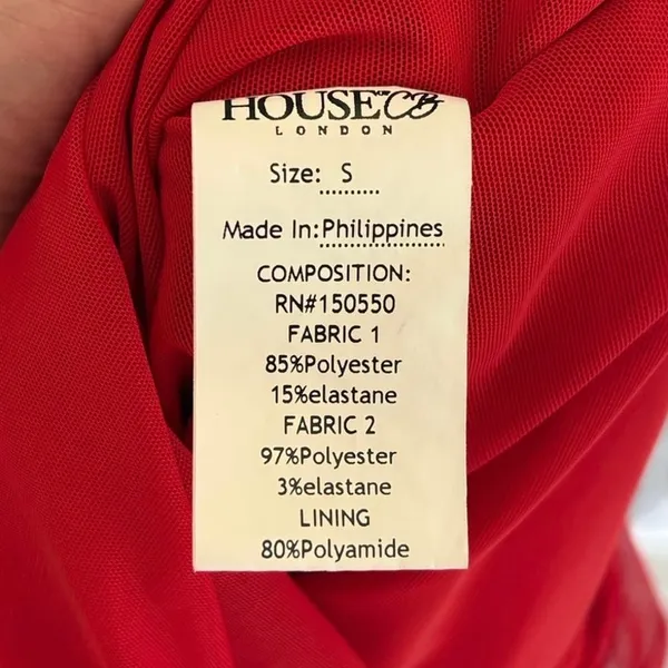 House of CB Red Gathered Organza Mesh Sirene Midi Dress Size Small - Image 5