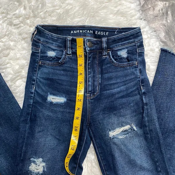 American Eagle Super High Rise Jeggings Dark Wash Distressed Normcore Softgirl - Image 5