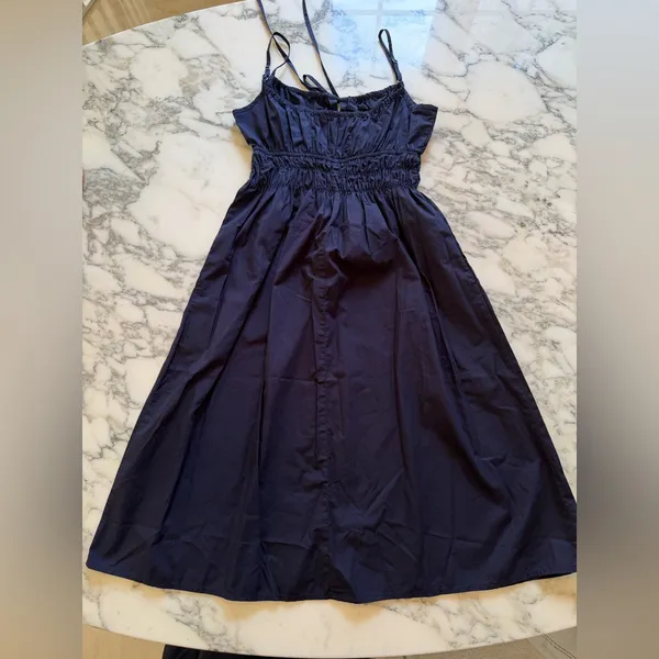 NWT Quince 100% Organic Cotton Keyhole Midi Dress Navy Blue Sz S - Image 7