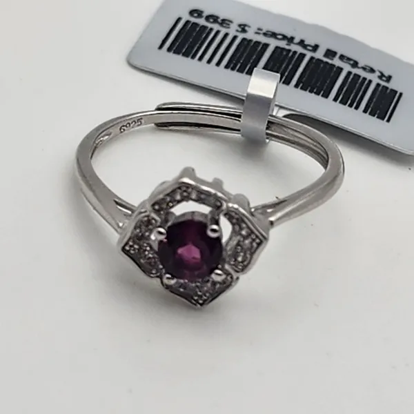 NWT Sterling Silver & Natural Purple Garnet Adjustable Ring - Image 5