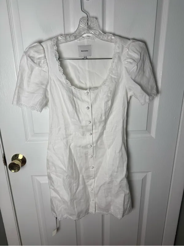 Reformation Anabella Linen Mini Dress in White 2 - Image 3