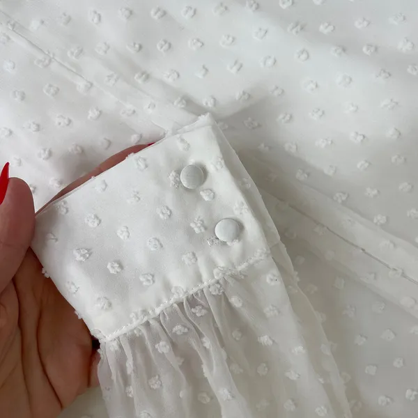 Lulus Much Love White Swiss Dot Tie Front Long Sleeve Mini Dress Small NWT - Image 10
