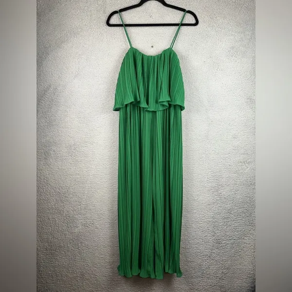 Ethan N Joy Jumpsuit Womens Small Green Wide Leg Pleated Spaghetti Strap Whimsy - Image 2