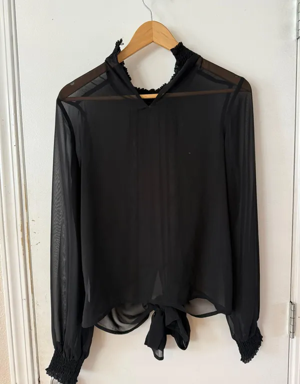 Express Mesh Black Long Sleeve Blouse - Image 3