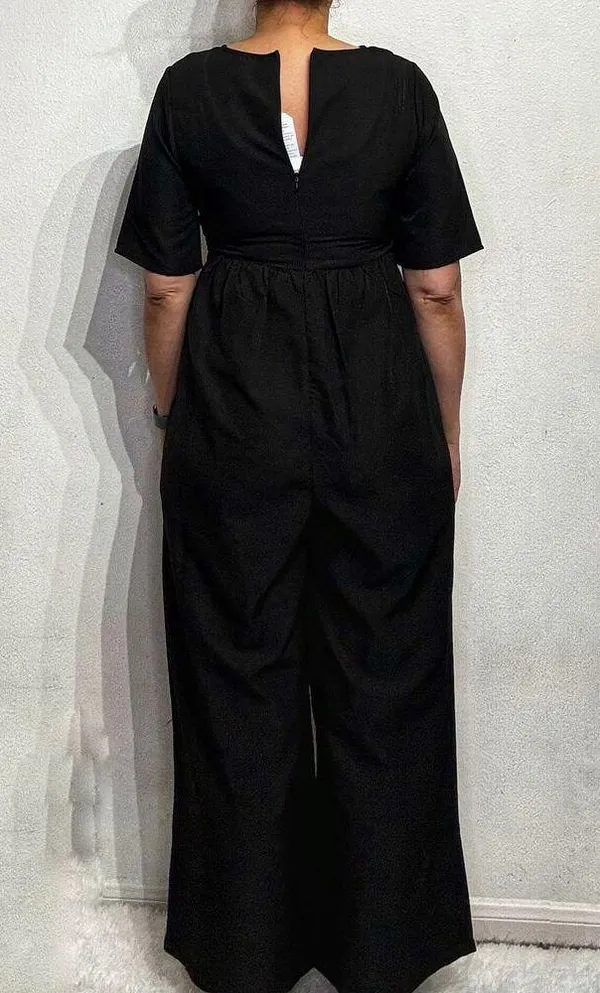 Made With Love Black Short Sleeve Faux Wrap Jumpsuit Sz M NWT - Image 10