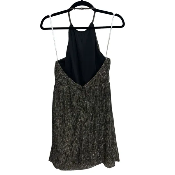 NWT Lulus Turn Up The Shine Black and Gold Metallic Halter Mini Dress - Size M - Image 4