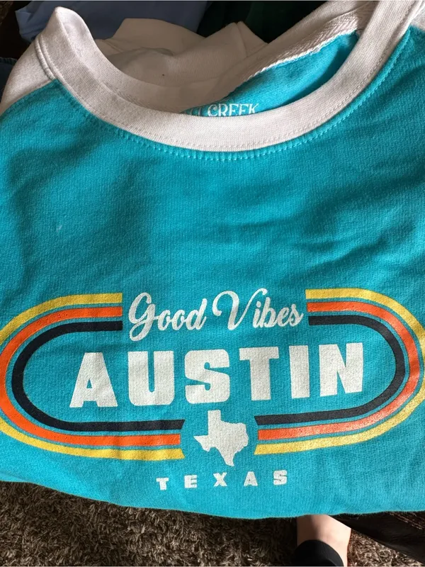Teal Crewneck Sweatshirt with Retro Austin Graphic - Image 2