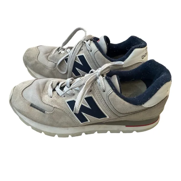Women's New Balance 574 Grey Navy Lace-Up Athletic Sneakers - Image 2