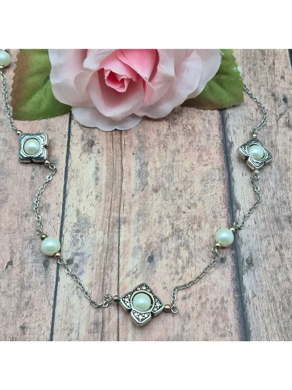The Brighton Courtesan Necklace Long Vintage Style Glass Pearl Crystal Stations - Image 2