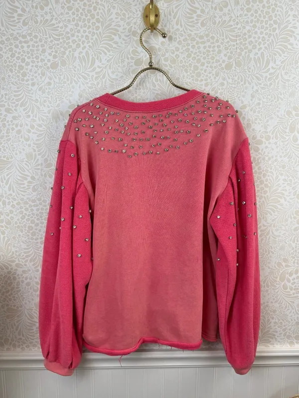 POL Pink Rhinestone Stud Accent Pocket Sweatshirt - Size - Medium - Image 3