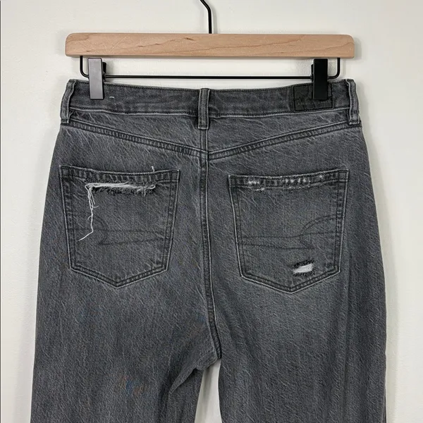 American Eagle Mom Jeans Women’s Size 4 Regular Gray Black Denim Straight Leg - Image 8
