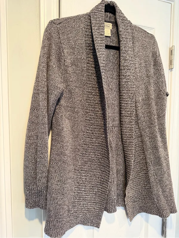 L.L. Bean Size S Gray Open Front Cotton Blend Ribbed Trim Cardigan Sweater - Image 3
