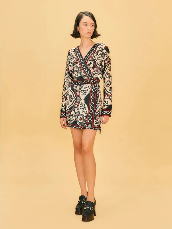 Farm Rio Passion Scarf Wrap Mini Dress XS - Image 5