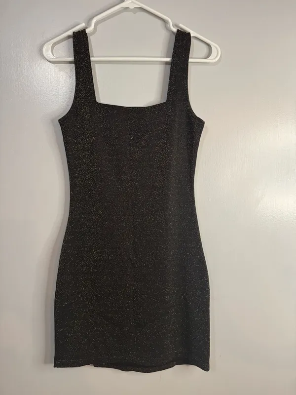 Forever 21 Black Sparkle Mini Dress with Subtle Slit Size Small - Image 8