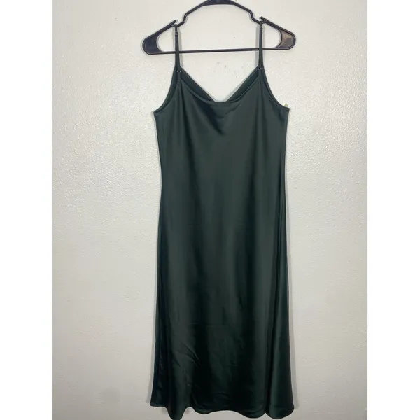 House of Harlow 1960 Green Satin V-Neck Slip Midi Dress Adjustable Straps M - Image 7
