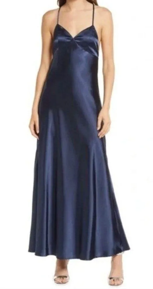 Lulus Dress One Last Glance Satin Backless Slip Dress Navy Blue Size Medium - Image 7