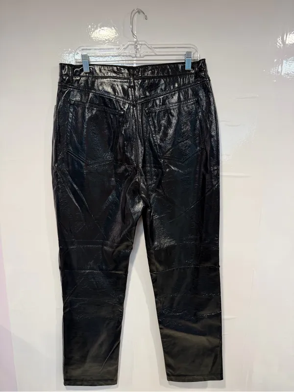 Black Shiny‎ Faux Leather Abercrombie and Fitch Straight-Leg Pants - Image 3