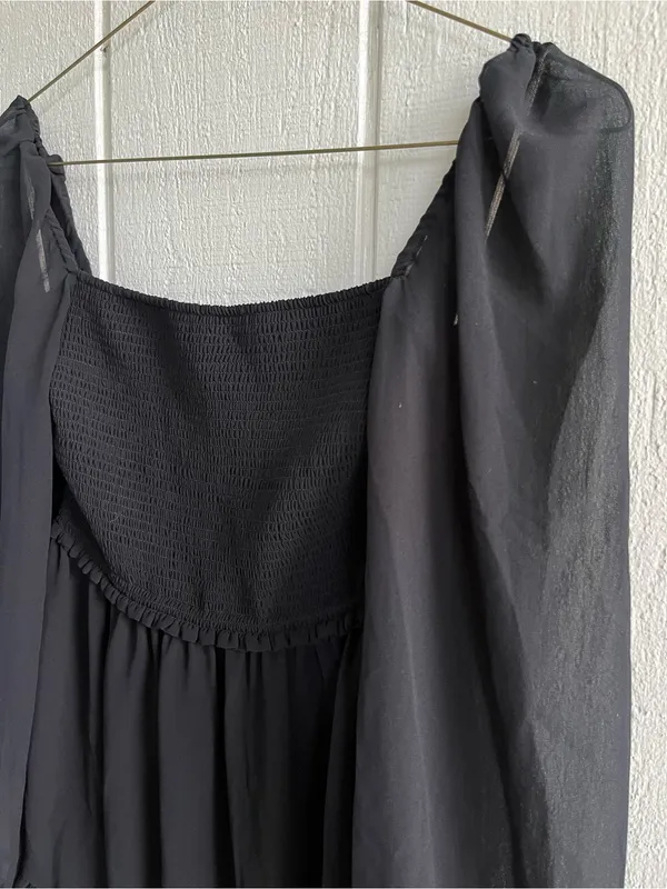 Aritzia Wilfred Tempest Mini Dress Smocked Chiffon in‎ Black Size S - Image 2