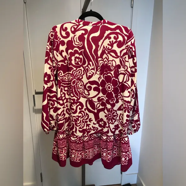 Zara Magenta Pink and Cream Printed Oversized Mini Dress Size M - Image 6