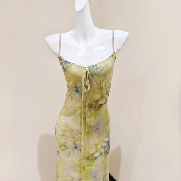 Watercolor Floral Print Spaghetti Strap Maxi Dress - Image 2