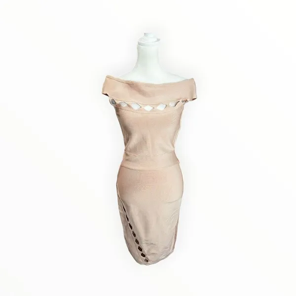 House of CB Ramah Blush Pink Bandage Cutout Off Shoulder Midi Dress M - Image 2