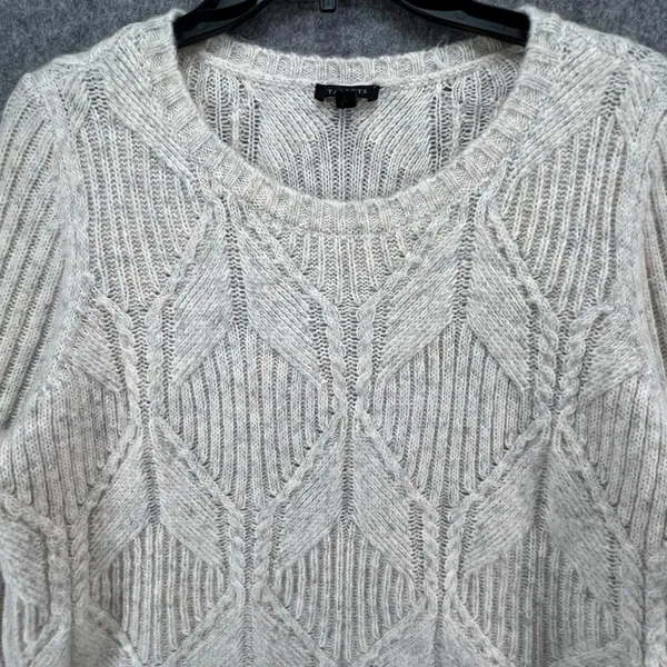 Talbots Sweater Womens XL‎ 0X Cream Diamond 3D Knit Pullover Cottage Fisherman - Image 3