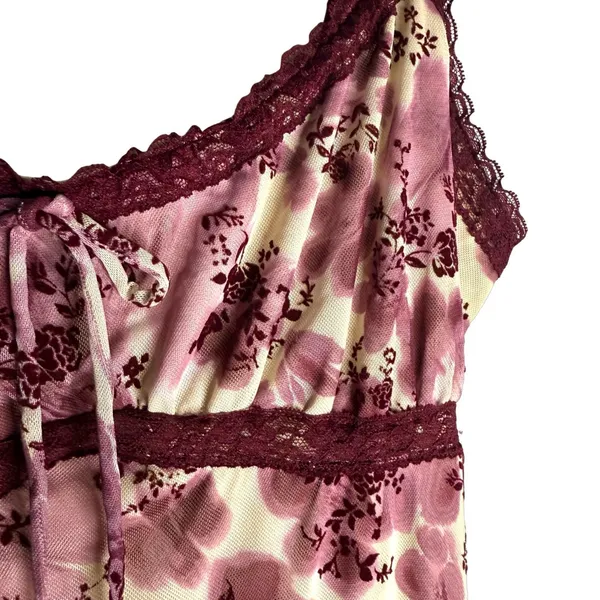 Planet Heart‎ Velvet Floral Babydoll Slip Dress XL Asymmetrical Hem Romantic Y2K - Image 5