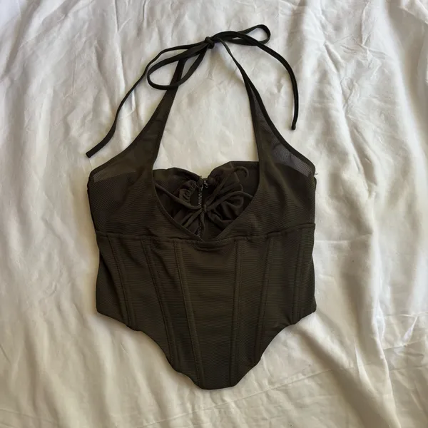 White Fox Olive Green Boutique Corset Halter Tank Top - Image 2