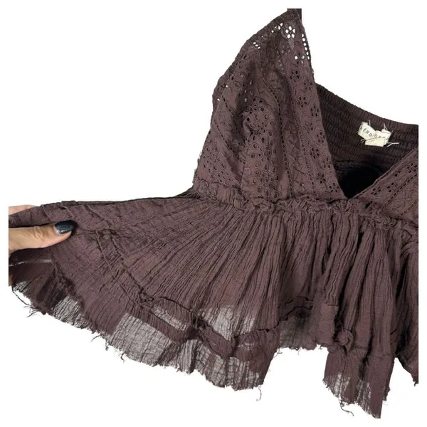 Aeropostale Brown Lace Fairy Flowy Boho Bohemian Ethereal Crop Blouse Size Large - Image 3