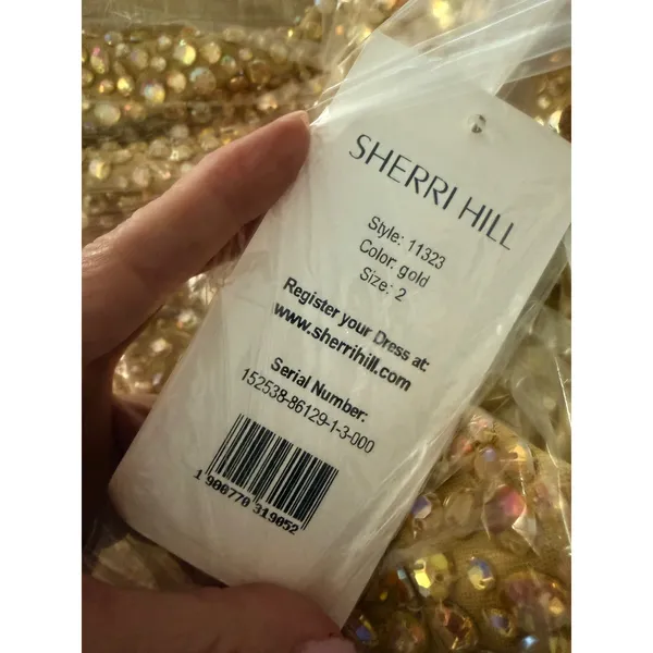 Sherri Hill 11323 Gold Beaded Halter Mermaid Gown Size 2 NWT‎ - Image 3