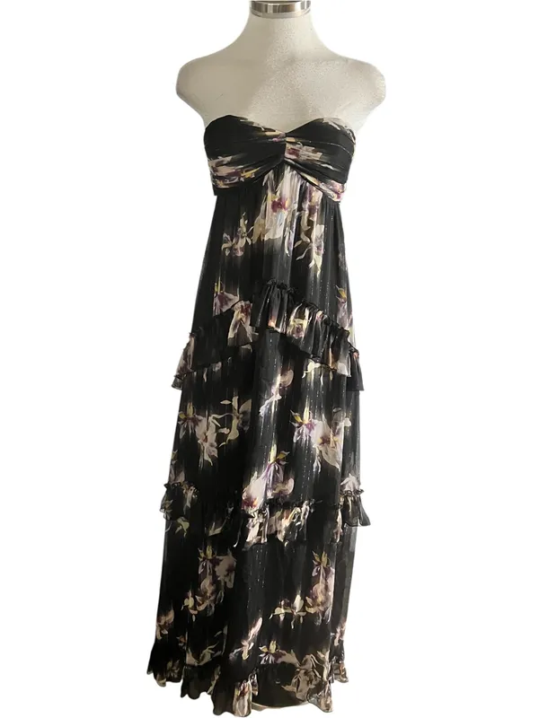 Lulus Black Floral Strapless Tiered Maxi Dress Fits Like a XS (no size tag) NWOT - Image 3