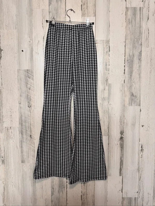 SHEIN Houndstooth High Waist Flare Pants Womens XS (US 2) Black White Bell Botto - Image 4