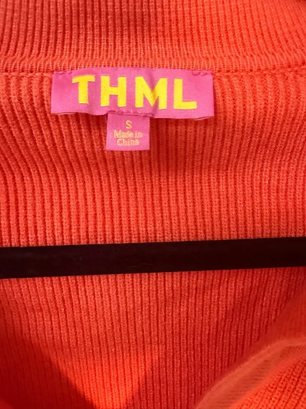 THML Women's Orange Collared V-Neck Sweater Women’s size Small - Image 4