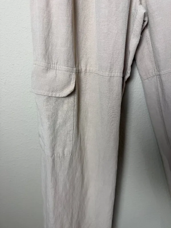 Bershka European Linen Blend Cargo Wide Leg Pants Trousers Size Small - Image 2