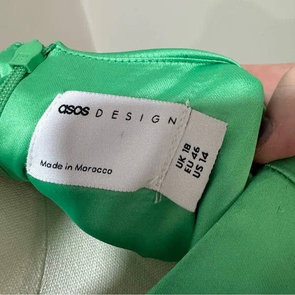 ASOS DESIGN Womens Green Satin Racer Neck Mini Dress Size 14 Party‎ Cocktail - Image 6