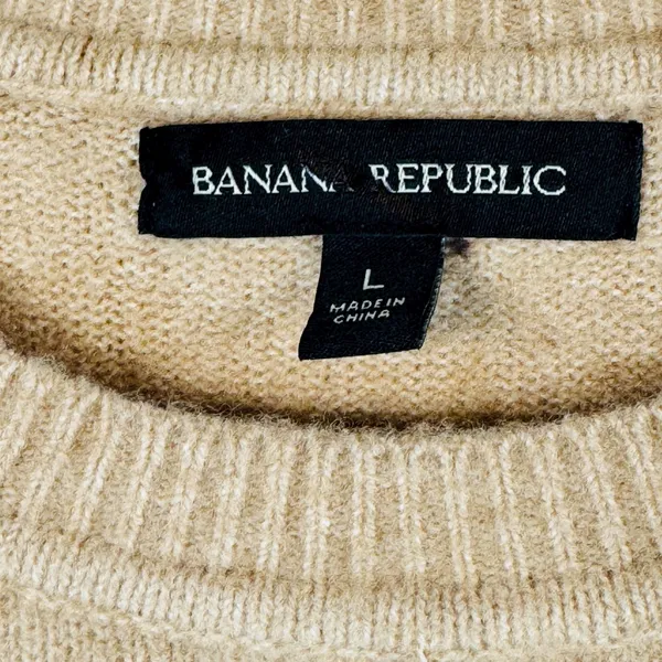 Banana Republic womens L beige crewneck sweater merino wool neutral‎ pullover - Image 3