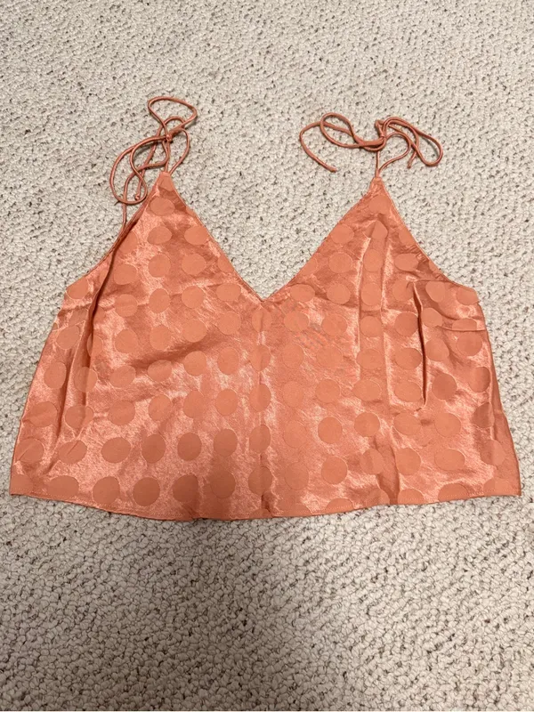 Victoria’s‎ Secret Satin Jacquard Polka Dot Cami Crop Top XL Peach Copper - Image 2