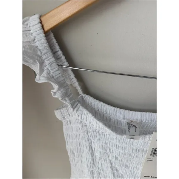 Raisins White Smocked Midi Dress Ruffle Strap Square Neck Cottagecore - Image 3