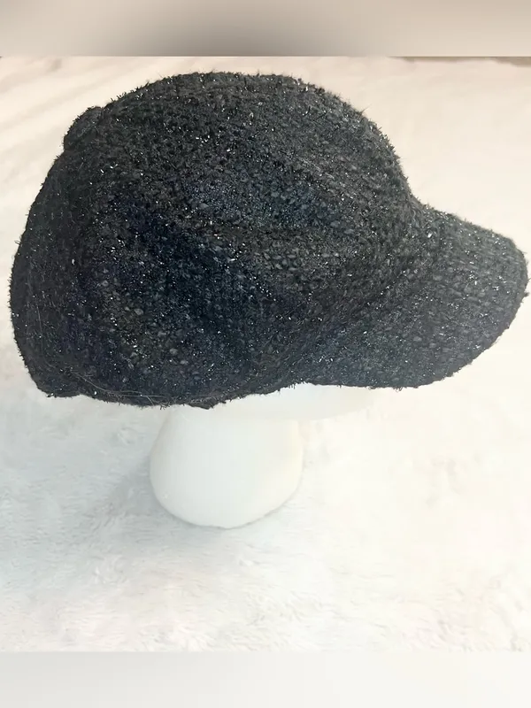 Vintage Y2K Textured Black Tweed Newsboy Cap Cabbie Hat - Image 5