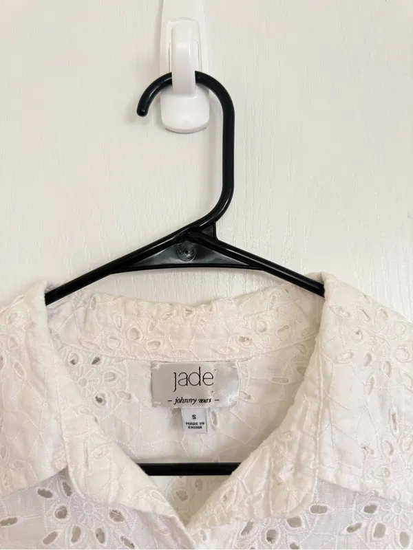 Johnny Was Jade Sandrine White Eyelet Button Front Jacket - Image 2