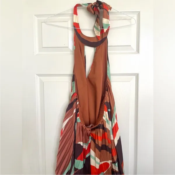 Anthropologie Hutch Halter‎ Pleated Swing Mini Dress Orange Blue Brown M NWT - Image 11