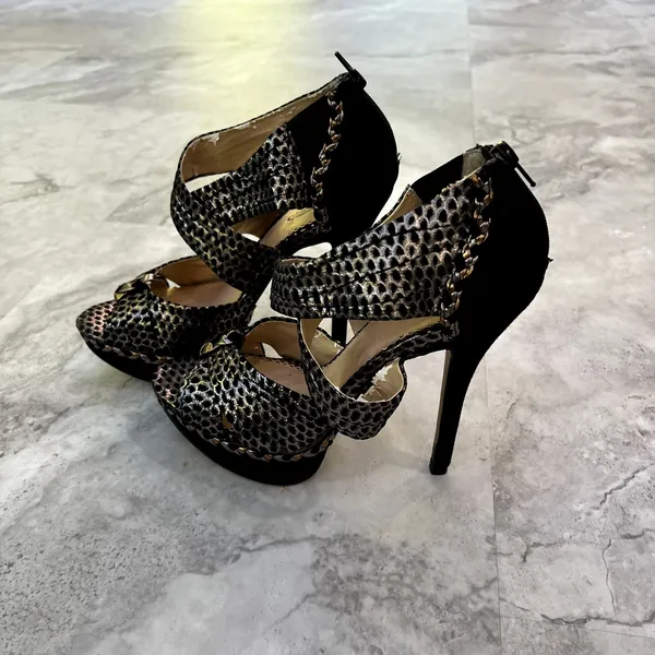 Poetic License Force Of Nature‎ Womens Black Leather High Heel Sandals Size 9.5 - Image 4