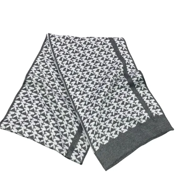 Michael Kors MK Logo Monogram‎ Scarf Gray Knit Fleece Double Sided - Image 3