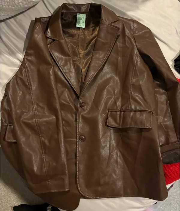 Brown leather jacket blazer Size XXL - Image 4