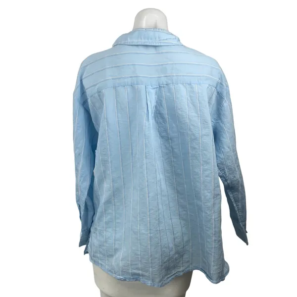 Zara Women's Blue Striped Collared Long Sleeve Button Down Shirt Blouse Top Sz M - Image 4